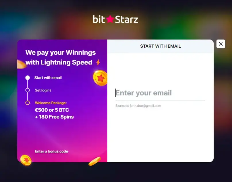 Bitstarz registration process