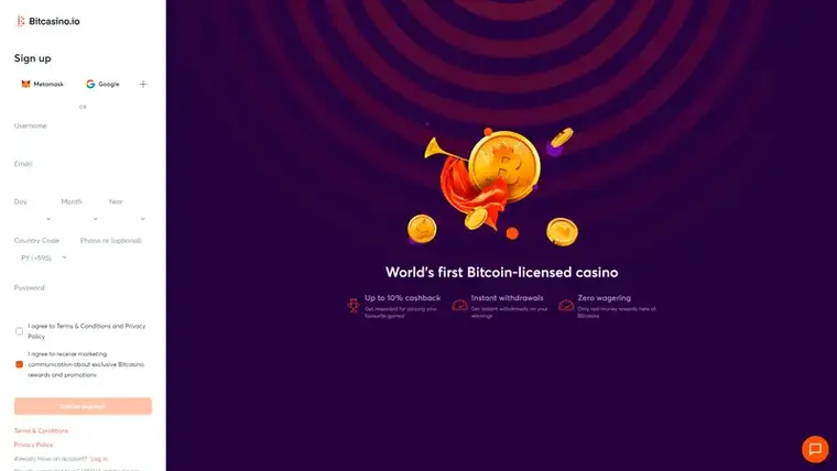 Bitcasino registration process