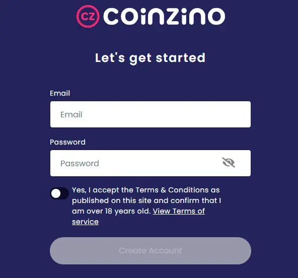 Coinzino registration process